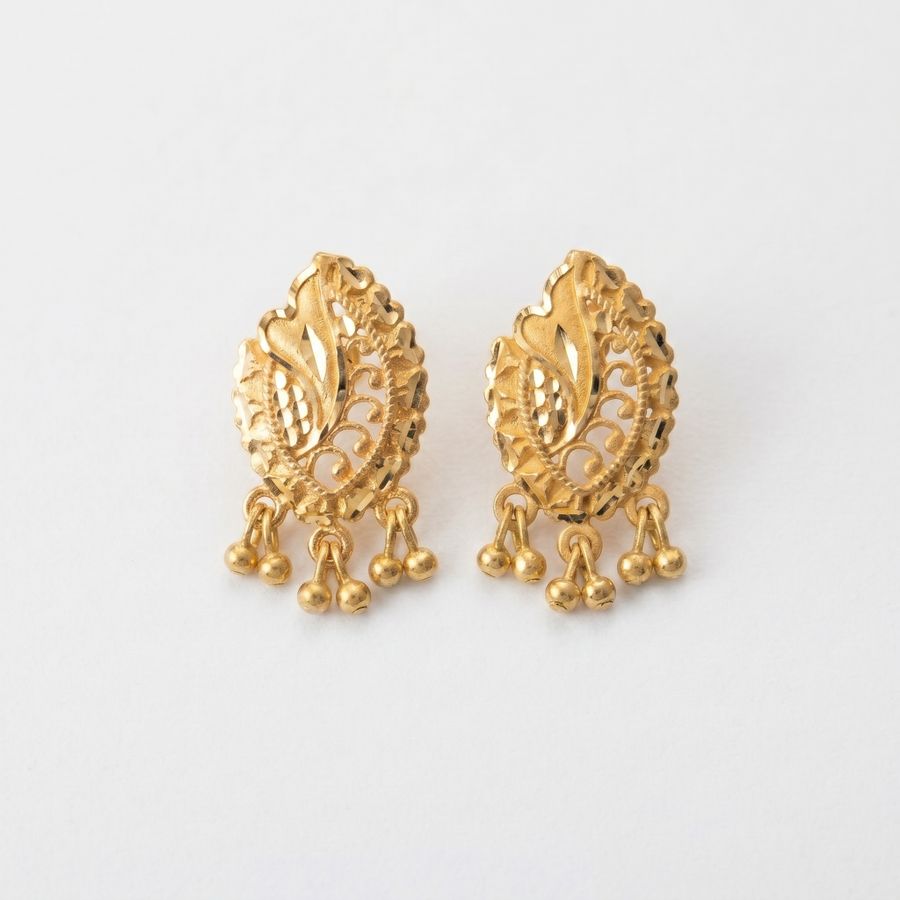 Leaf Stud Earrings with Dangling Beads