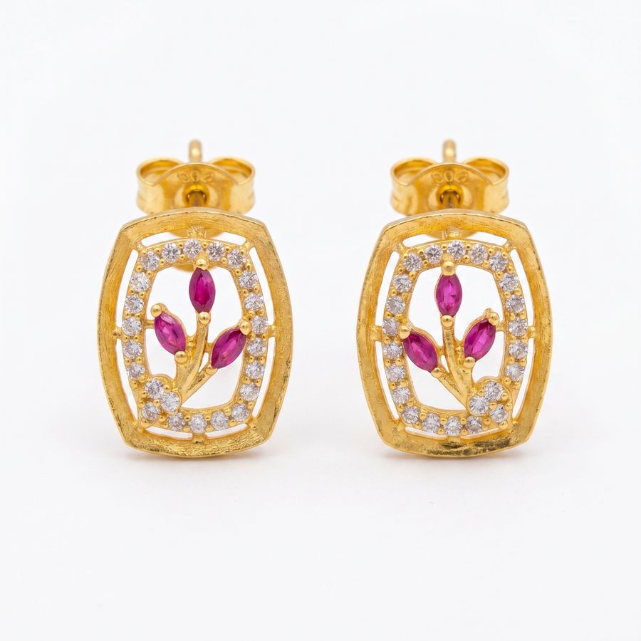 Ruby Floral Frame Stud Earrings