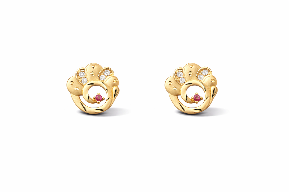 Floral Ruby Gold Stud Earrings
