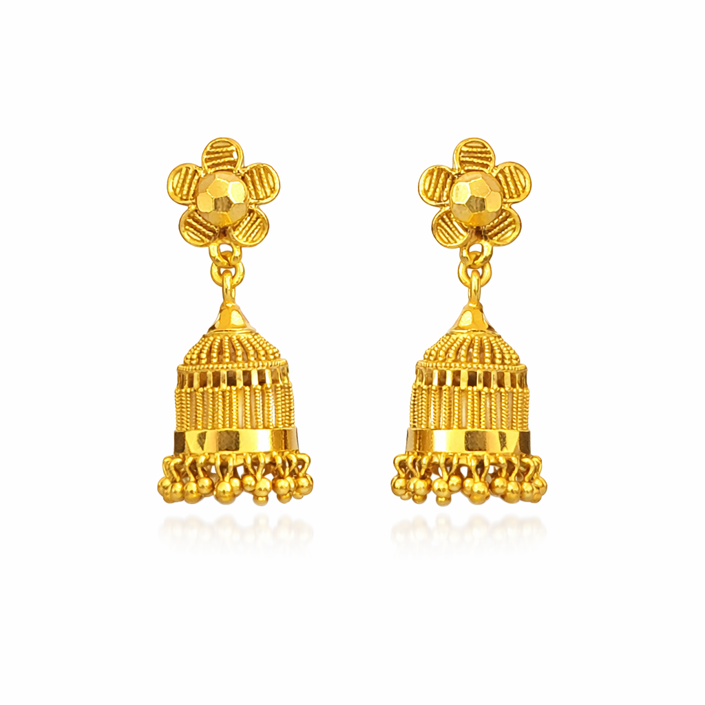 Gold Floral Jhumki Earrings