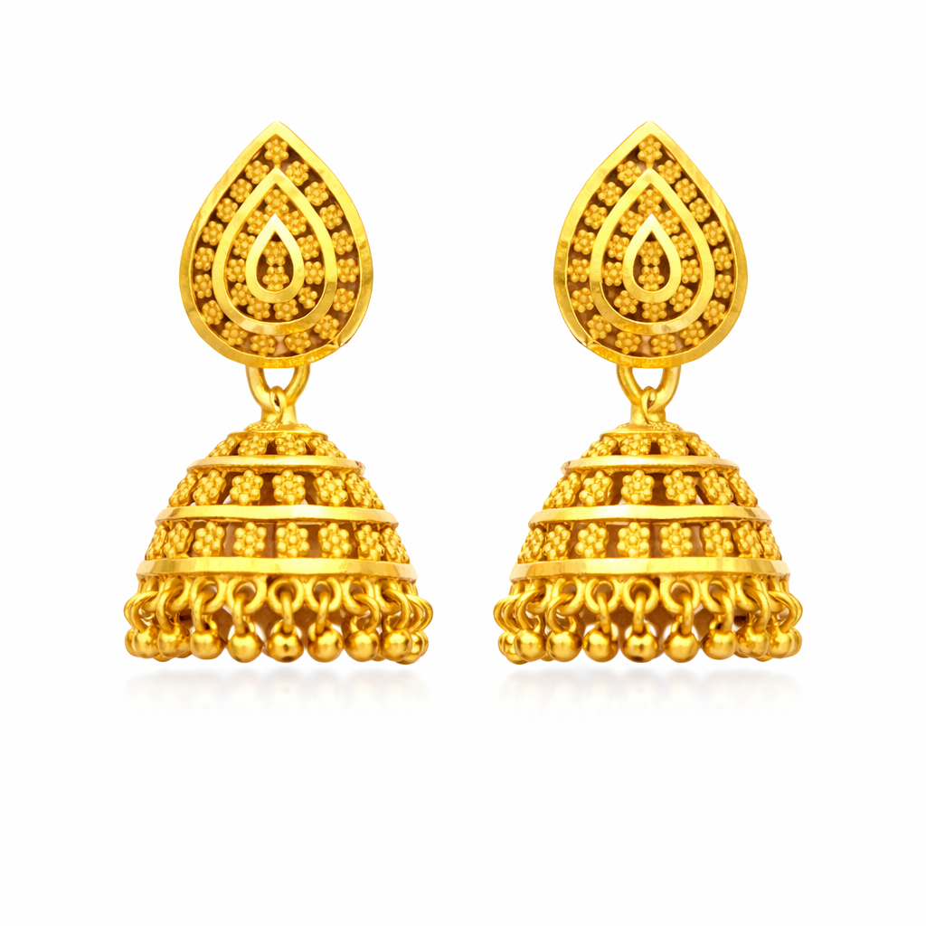 Gold Teardrop Jhumka Earrings
