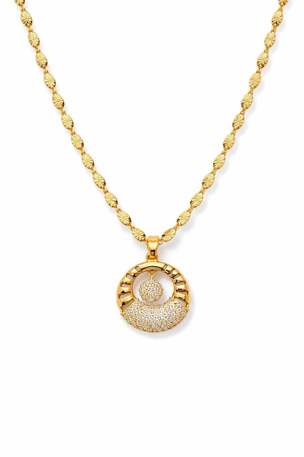 Elegant Circular Drop Stone Pendant Necklace