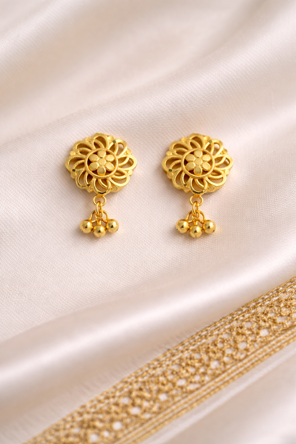 Floral Gold Drop Stud Earrings