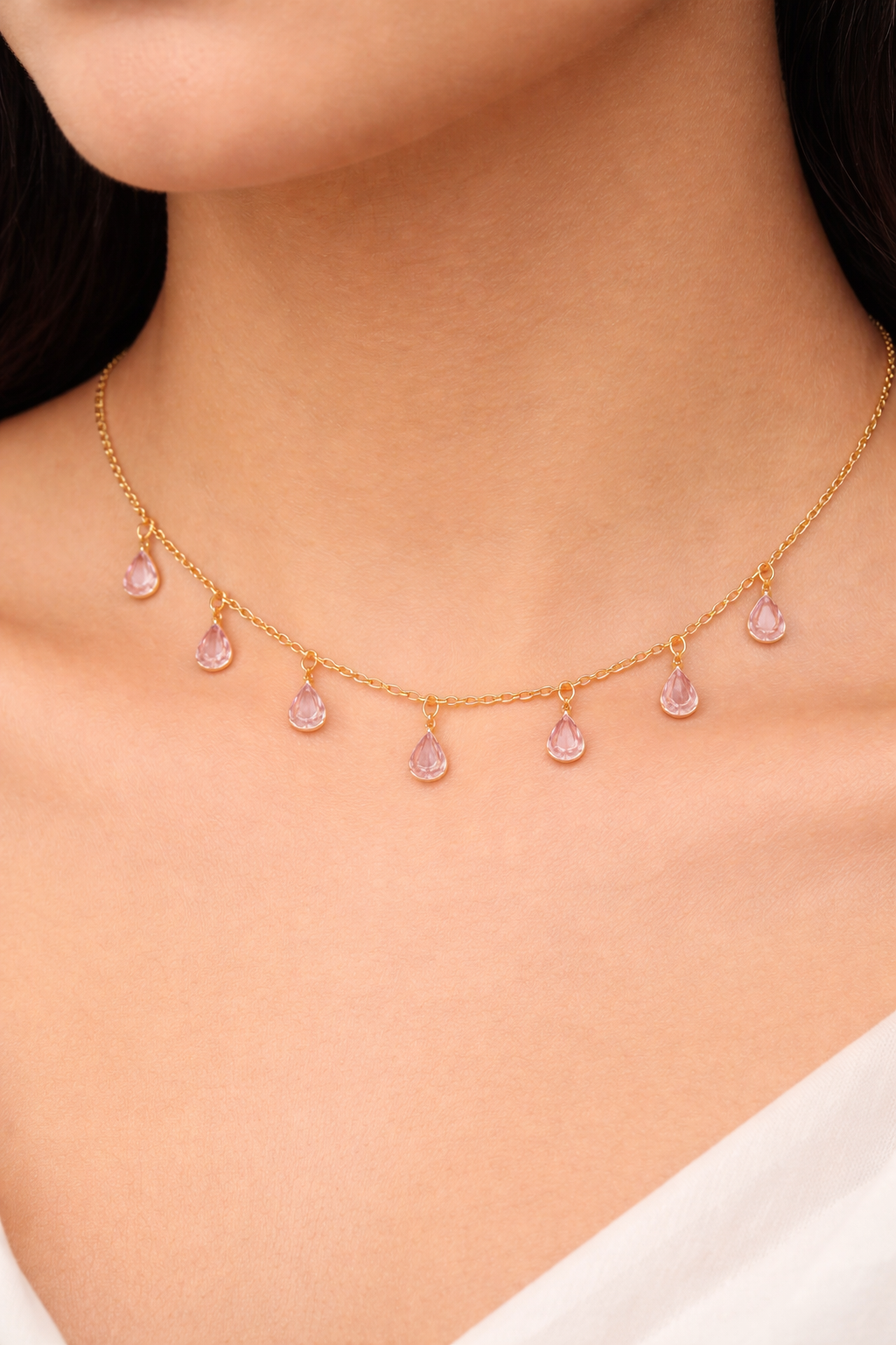 Pink Drop Charm Necklace
