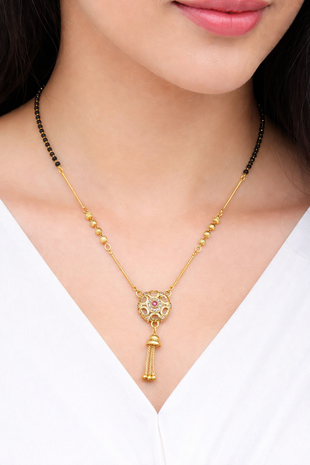 Elegant Floral Drop Mangalsutra Necklace