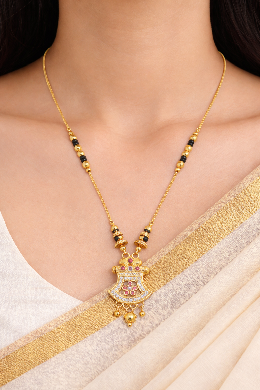 Elegant Floral Temple Design Mangalsutra Necklace