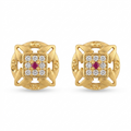 Traditional Square Floral Gold Earrings