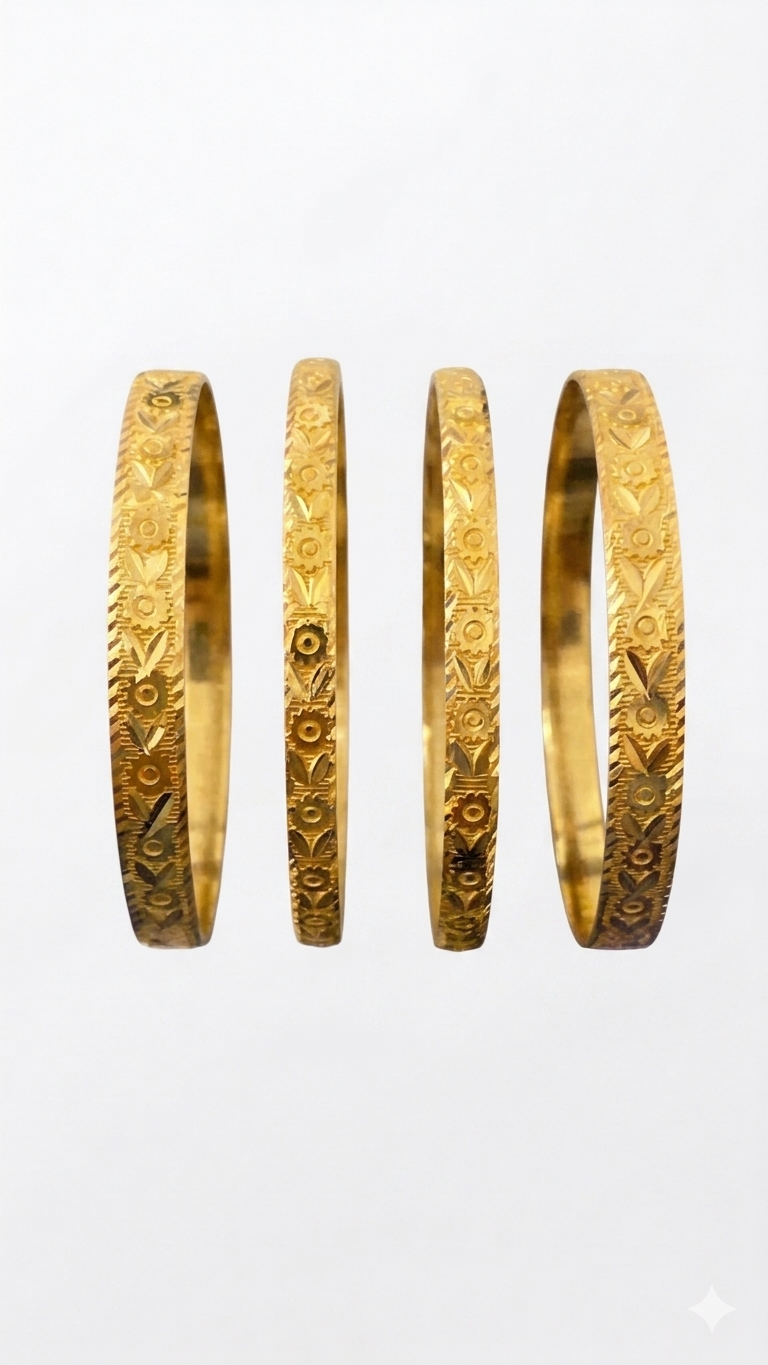 Classic Floral Engraved Gold Bangles Set