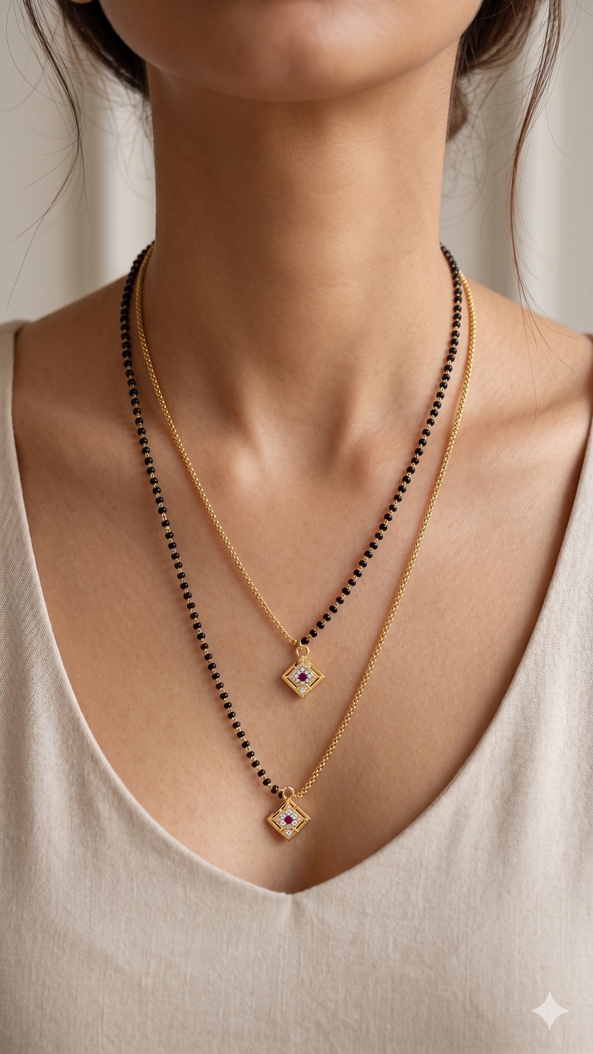 Elegant Dual Layer Diamond Shape Mangalsutra Necklace