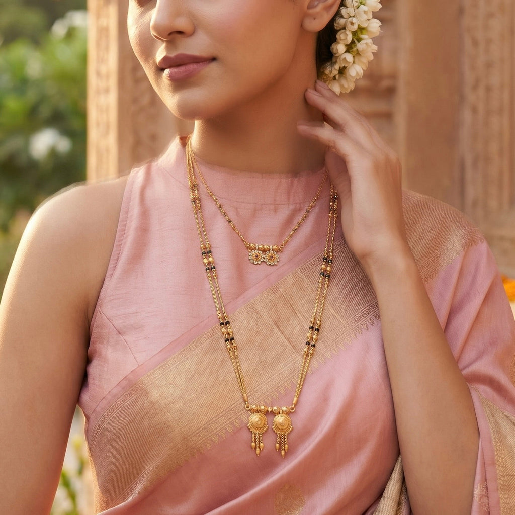 Royal Dual Elegance Mangalsutra Combo – 24K Gold Plated Set