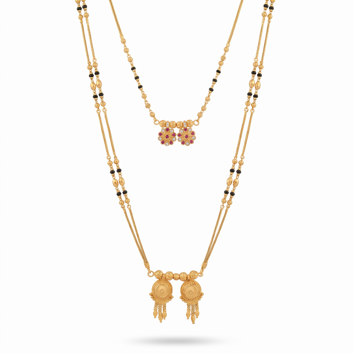 Royal Dual Elegance Mangalsutra Combo – 24K Gold Plated Set