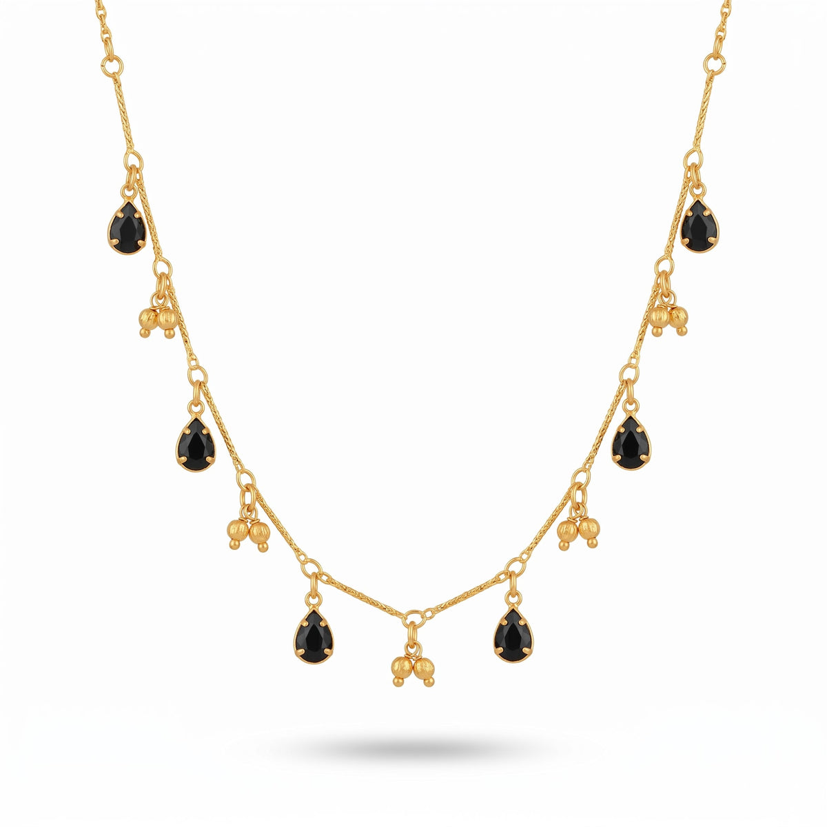 Black Teardrop Charm Layered Chain Necklace