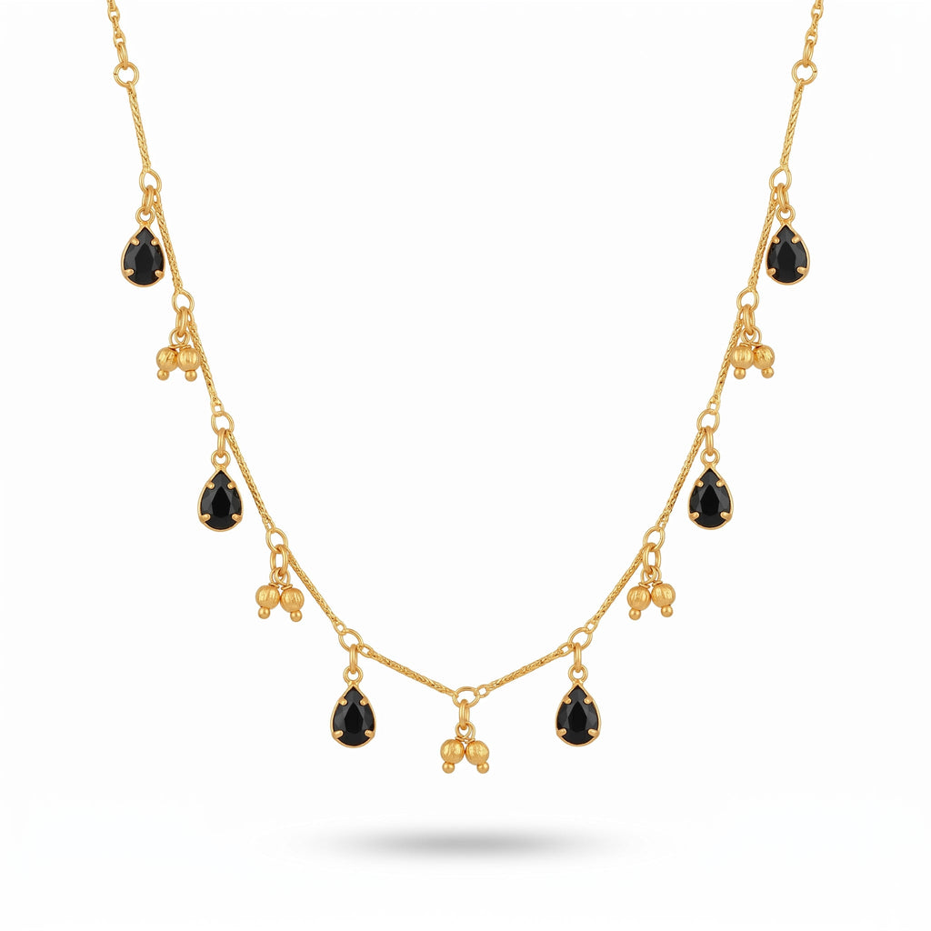 Black Teardrop Charm Layered Chain Necklace