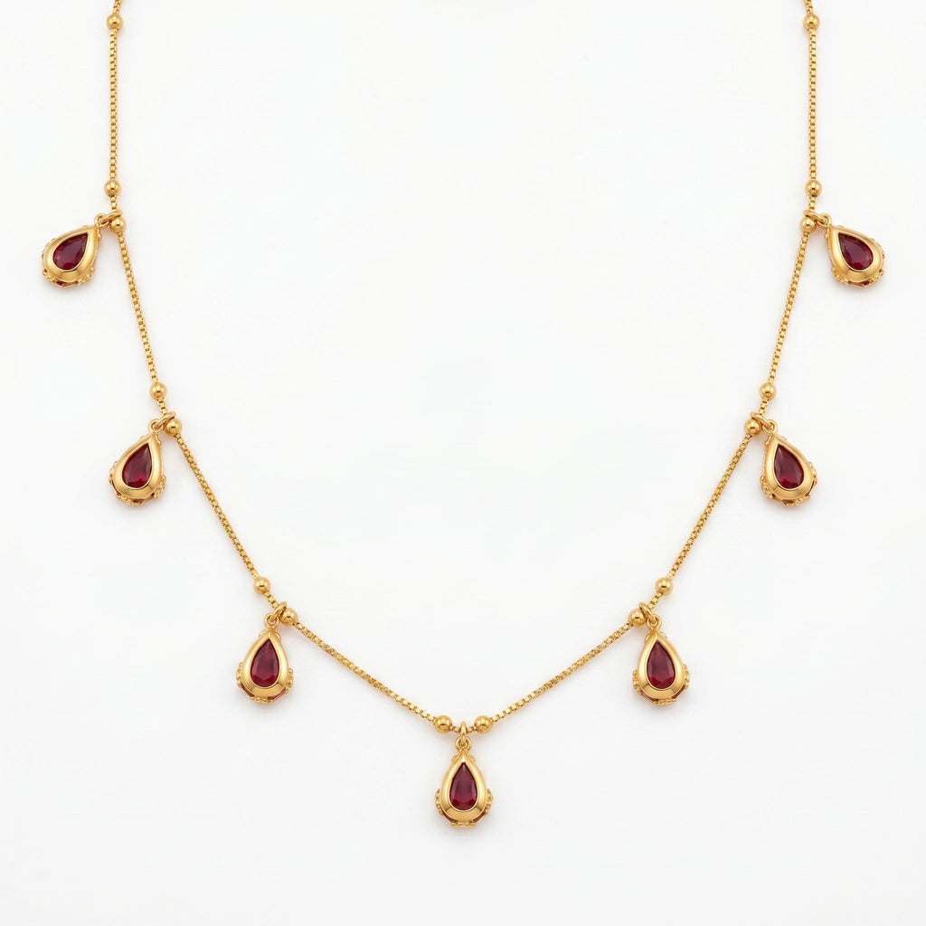 Ruby Teardrop Charm Chain Necklace
