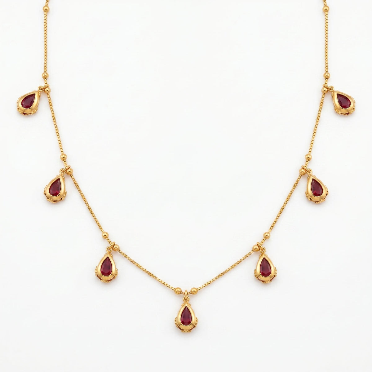 Ruby Teardrop Charm Chain Necklace
