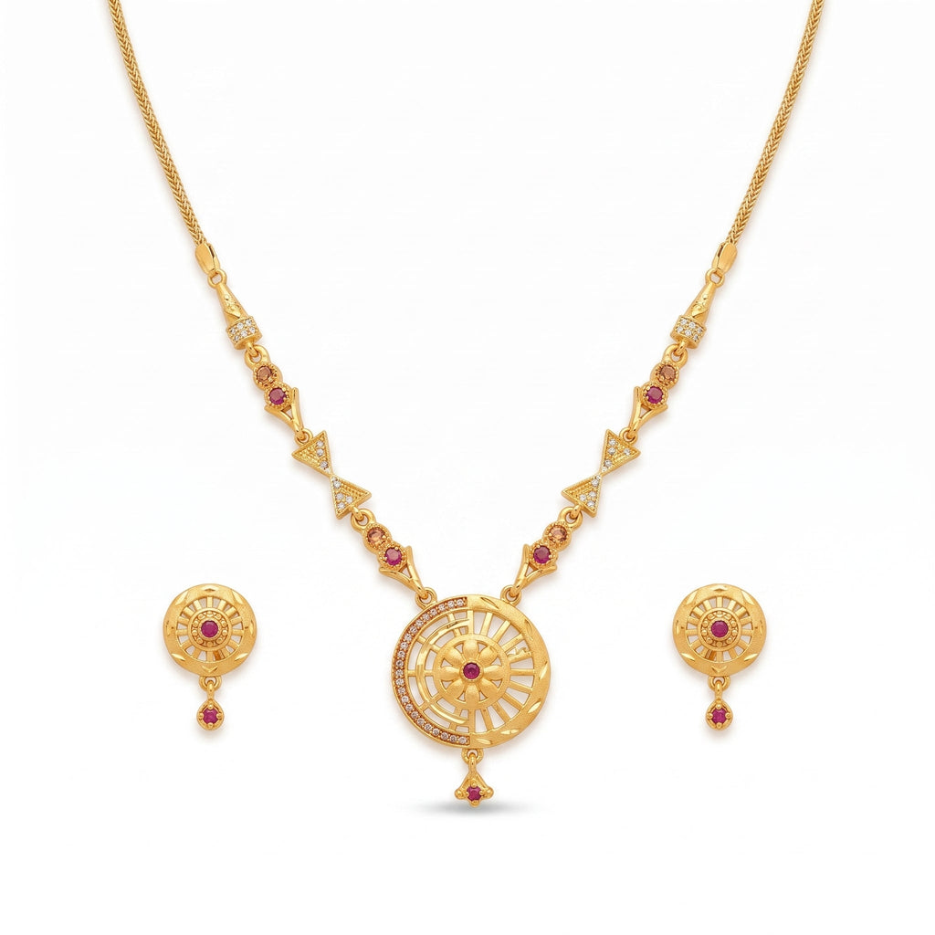 Ruby Heritage Wheel Pendant Necklace Set