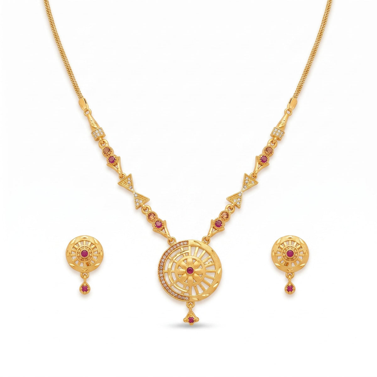 Ruby Heritage Wheel Pendant Necklace Set