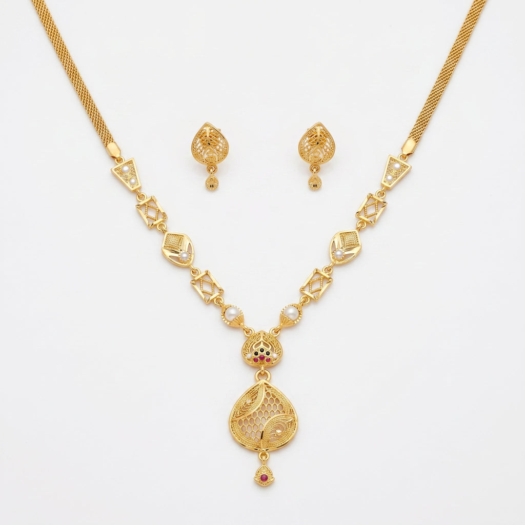 Pearl & Filigree Teardrop Pendant Necklace
