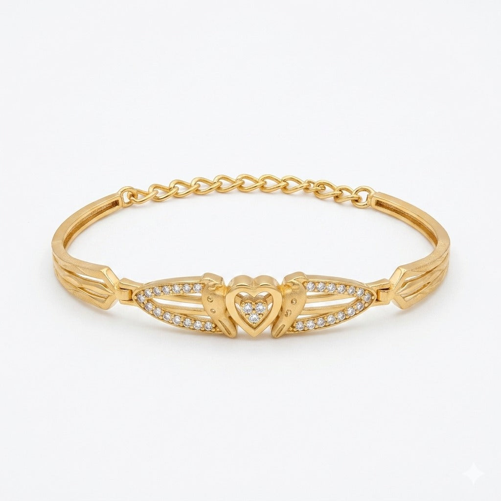 Elegant Heart Wings Gold Bracelet